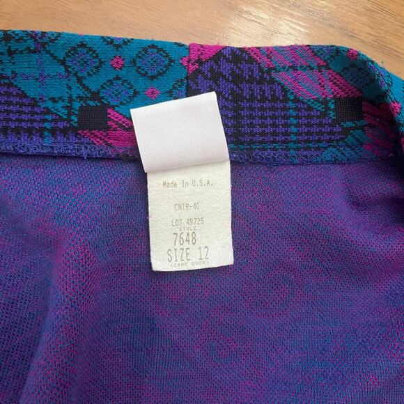 Vintage Sweater Blazer Size 12 70s 80s Funky Paisley Diamond Open Front Jacket - Picture 13 of 14